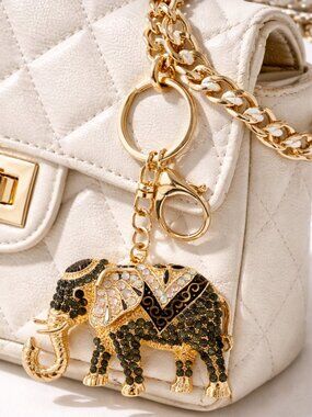 Luxury Elephant Keychain Gold Crystal Rhinestone Bag Charm Cute Animal Key Ring